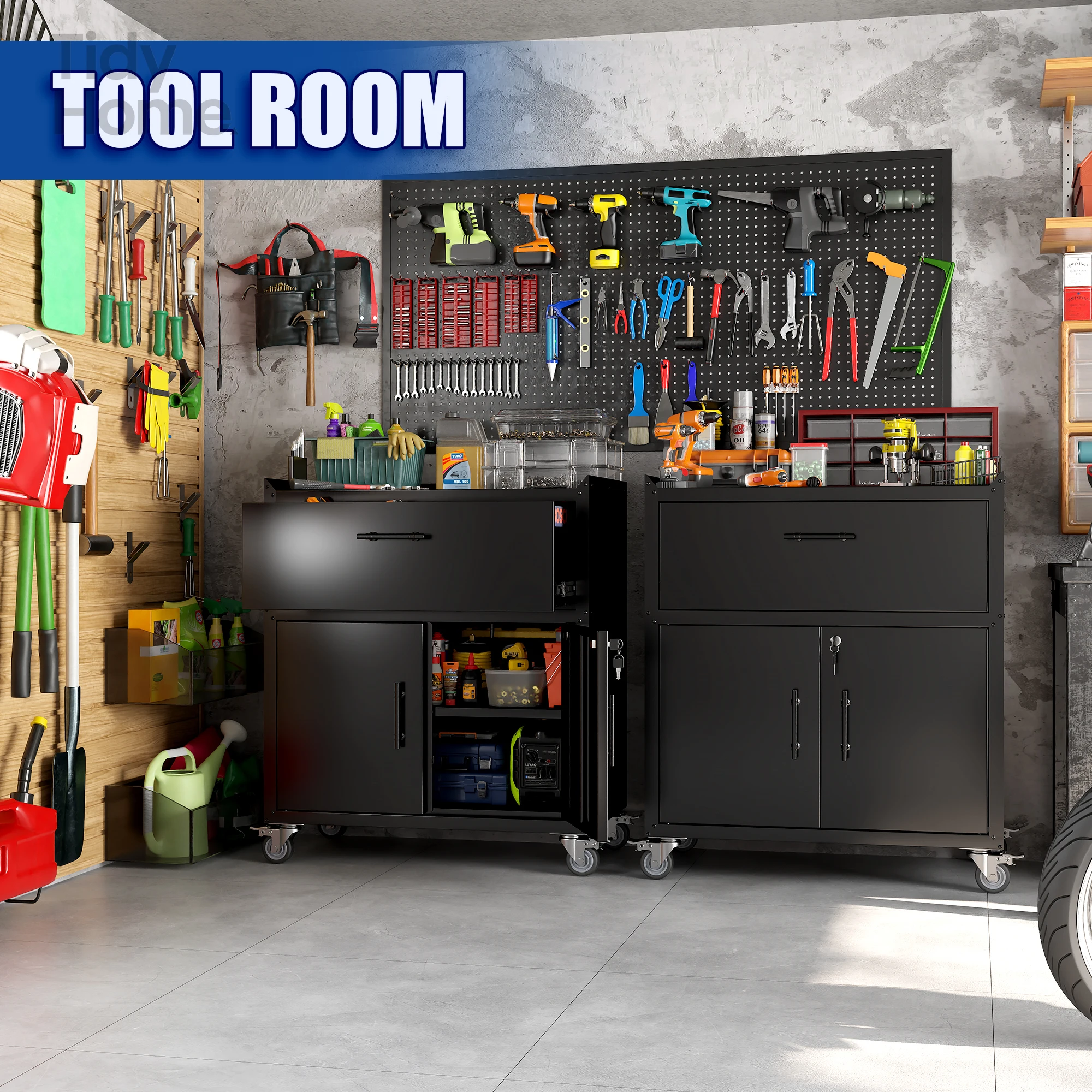 2 Door + 1 Drawer Tool Cabinets for Garage, Lockable Garage Storage Cabinet, Locking Metal Storage Cabinet with Wheels storage
2 Door + 1 Drawer Tool Cabinets for Garage, Lockable Garage Storage Cabinet, Locking Metal Storage Cabinet with Wheels storage
