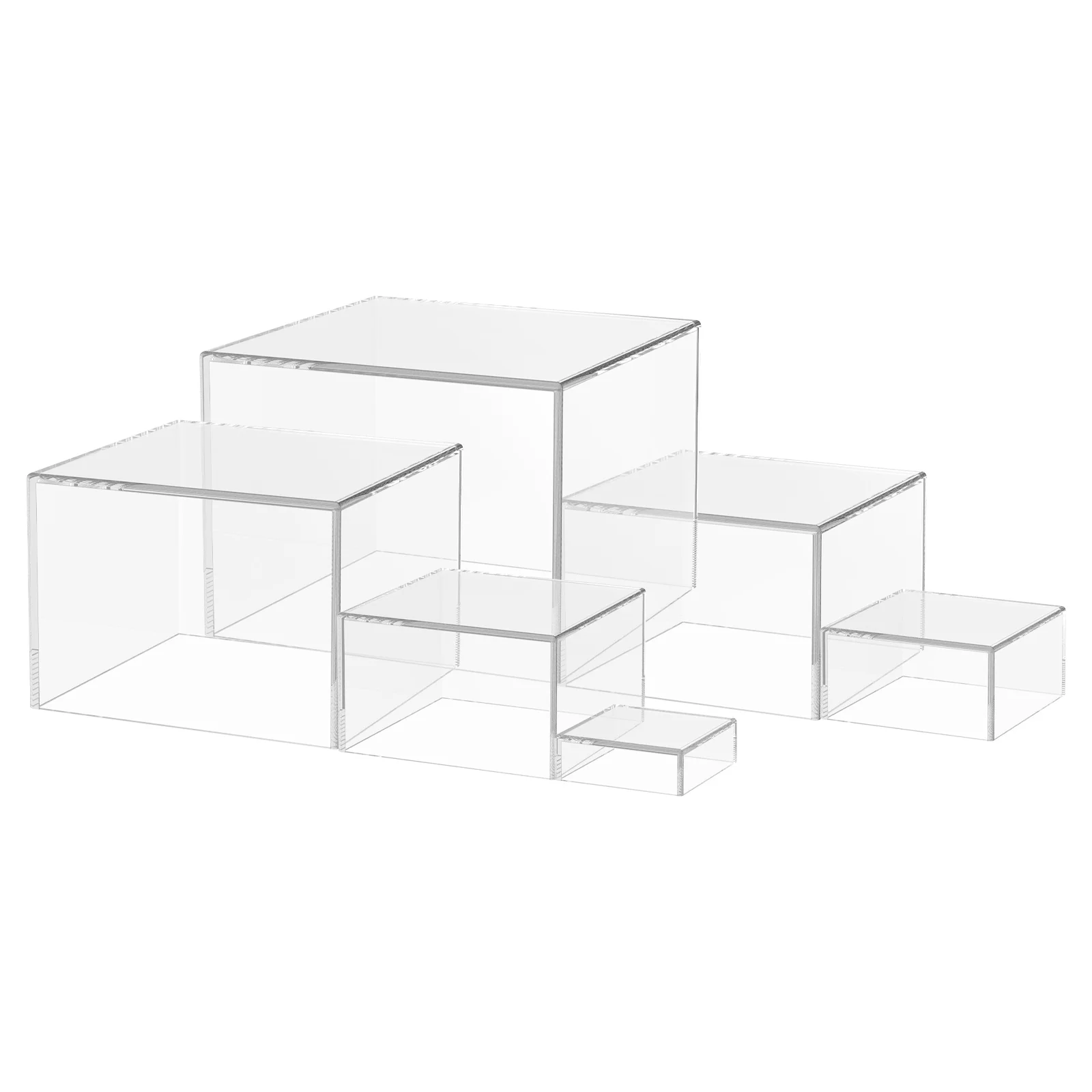 6PCS/Set Buffet Risers Stackable Buffet Stands Reusable Food Stands Acrylic Box 6 Different Sizes Acrylic Box with Hollow Bottom