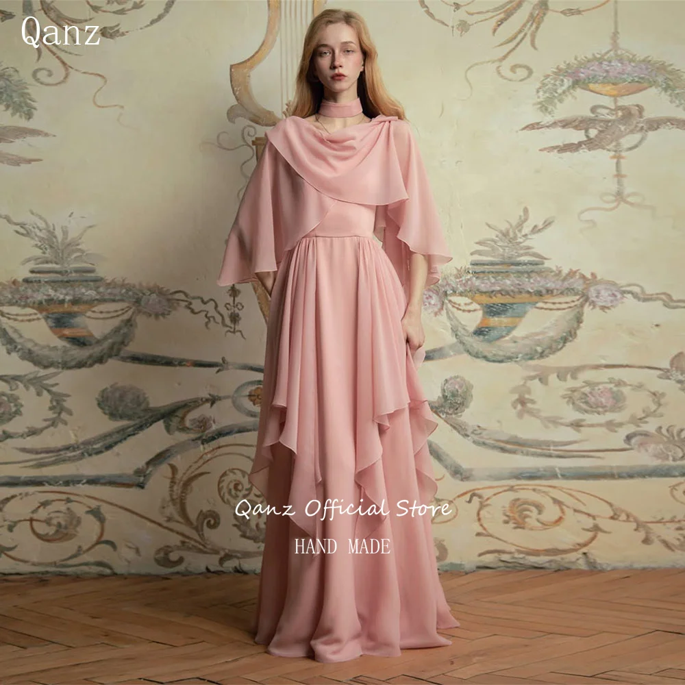 Qanz Dusty Pink Chiffon Prom Dreses Long A Line Bakless Dress Woman Elegant Party Wedding Cape Robes De Soirée Customized
Qanz Dusty Pink Chiffon Prom Dreses Long A Line Bakless Dress Woman Elegant Party Wedding Cape Robes De Soirée Customized