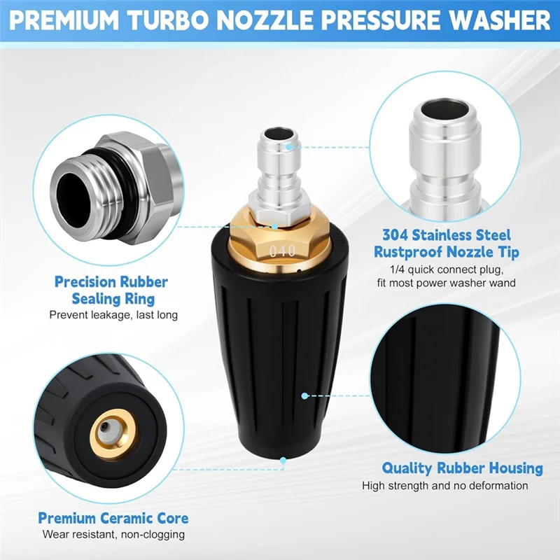 ABCA-Rotating Pressure Washer 4000 PSI Max Turbo Nozzle 1/4 Inch Quick Connect Garden Watering Accessories Spray Nozzle Tips
ABCA-Rotating Pressure Washer 4000 PSI Max Turbo Nozzle 1/4 Inch Quick Connect Garden Watering Accessories Spray Nozzle Tips