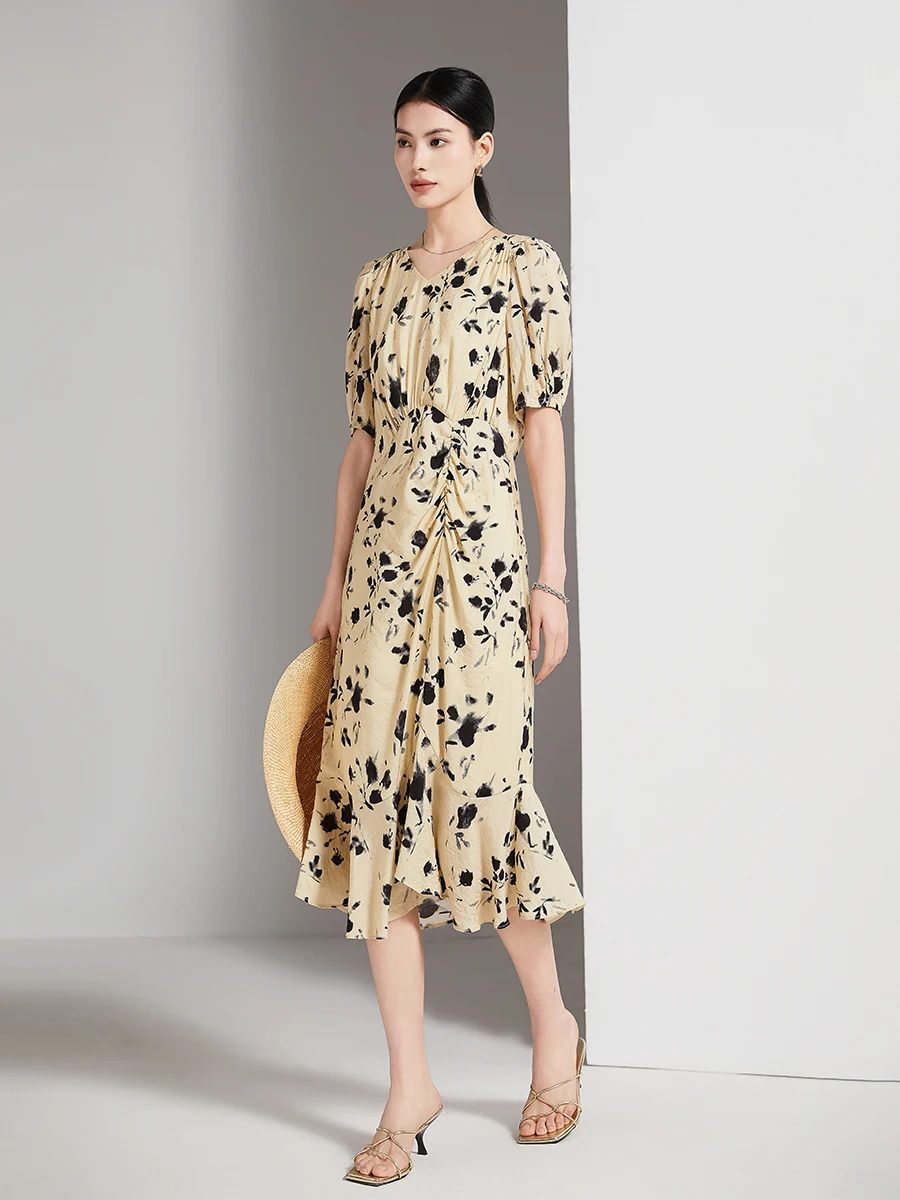 Retro Floral Print Midi Dress Women's V-Neck Empire Waist Fish Tail Skirt Beach Vacation Dress Bubble Sleeve Cotton Blend Dress
Retro Floral Print Midi Dress Women's V-Neck Empire Waist Fish Tail Skirt Beach Vacation Dress Bubble Sleeve Cotton Blend Dress