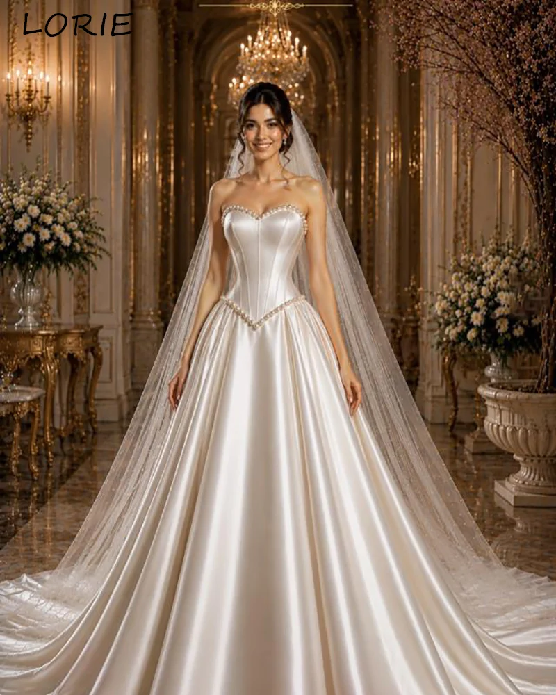 LORIE Vintage Wedding Dresses Sweetheart Pearls Shiny Satin A-Line Ivory Bridal Gown Strapless Princess Bride Dress Customized
LORIE Vintage Wedding Dresses Sweetheart Pearls Shiny Satin A-Line Ivory Bridal Gown Strapless Princess Bride Dress Customized