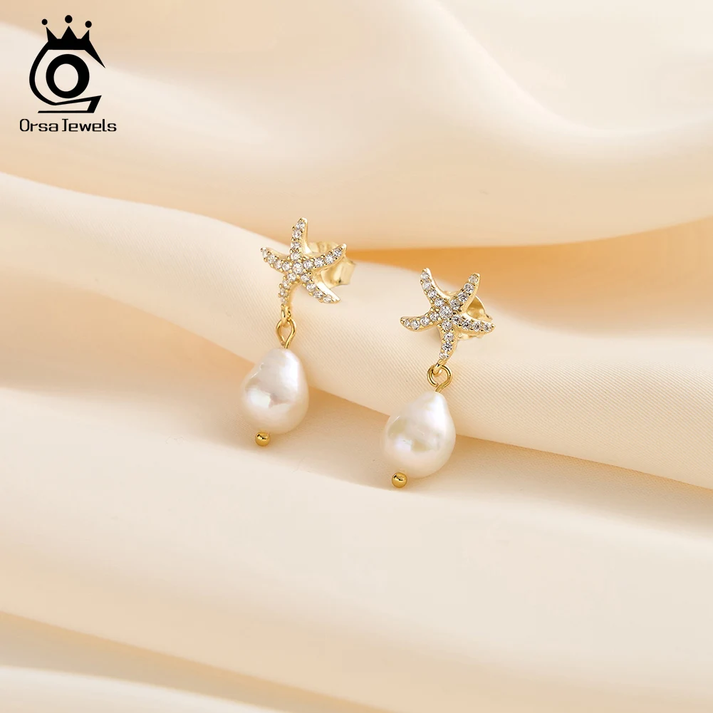 ORSA JEWELS S925 Silver Exquisite Fashion Starfish Natural Pearl Dangle Earrings Zircon Summer Beach Holiday Fine Jewelry GPE119
ORSA JEWELS S925 Silver Exquisite Fashion Starfish Natural Pearl Dangle Earrings Zircon Summer Beach Holiday Fine Jewelry GPE119