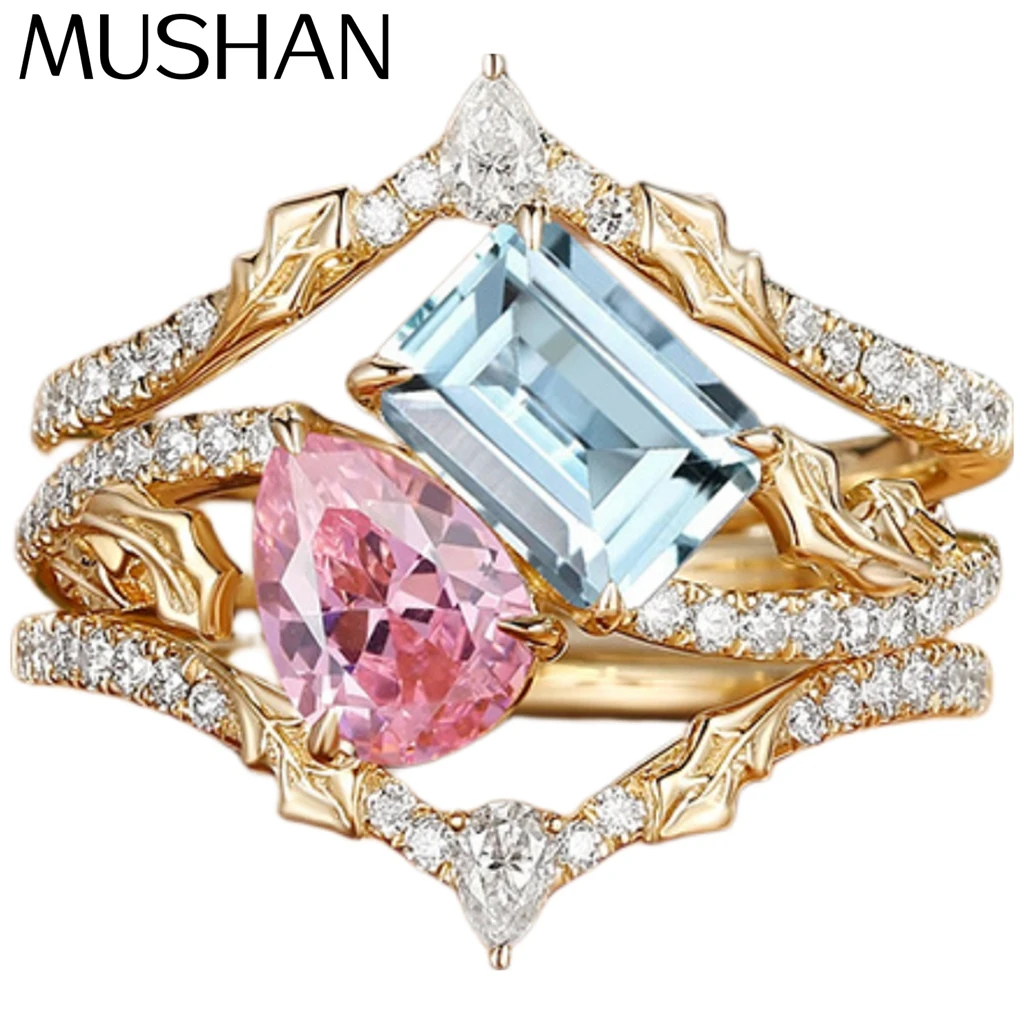 MUSHAN Custom Jewelry 925 Sterling Silver Ring Lab Grown Pink Gemstones Aquamarine Wedding Band for Women 18K Gold Plated Rings
MUSHAN Custom Jewelry 925 Sterling Silver Ring Lab Grown Pink Gemstones Aquamarine Wedding Band for Women 18K Gold Plated Rings