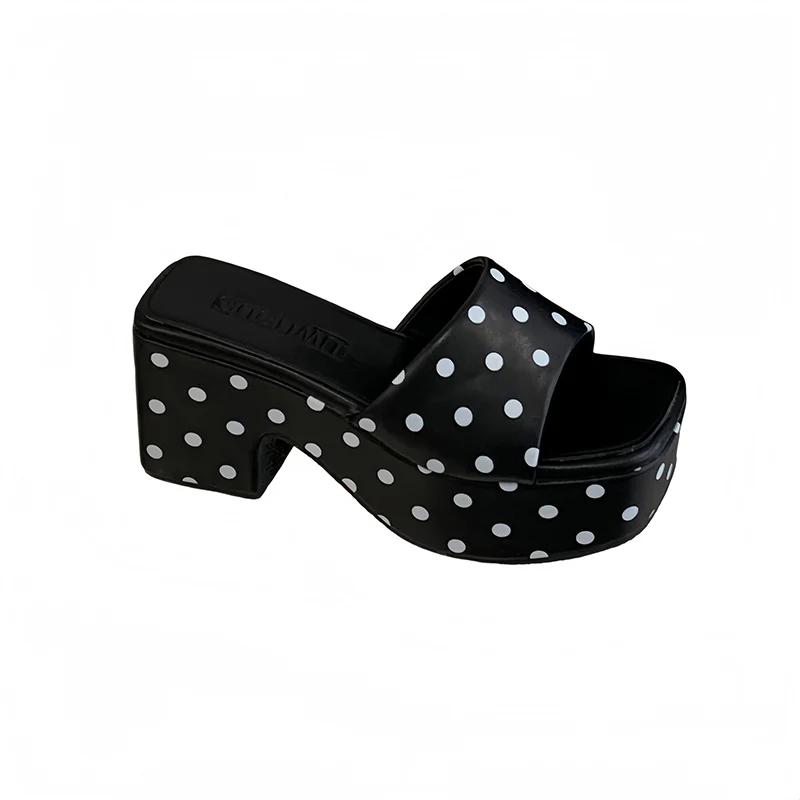 White High Heels Slippers Woman Chunky Platform Shoes Black Polka Dots Square Heeled Sandals Leisure Summer Ladies Shoes
White High Heels Slippers Woman Chunky Platform Shoes Black Polka Dots Square Heeled Sandals Leisure Summer Ladies Shoes