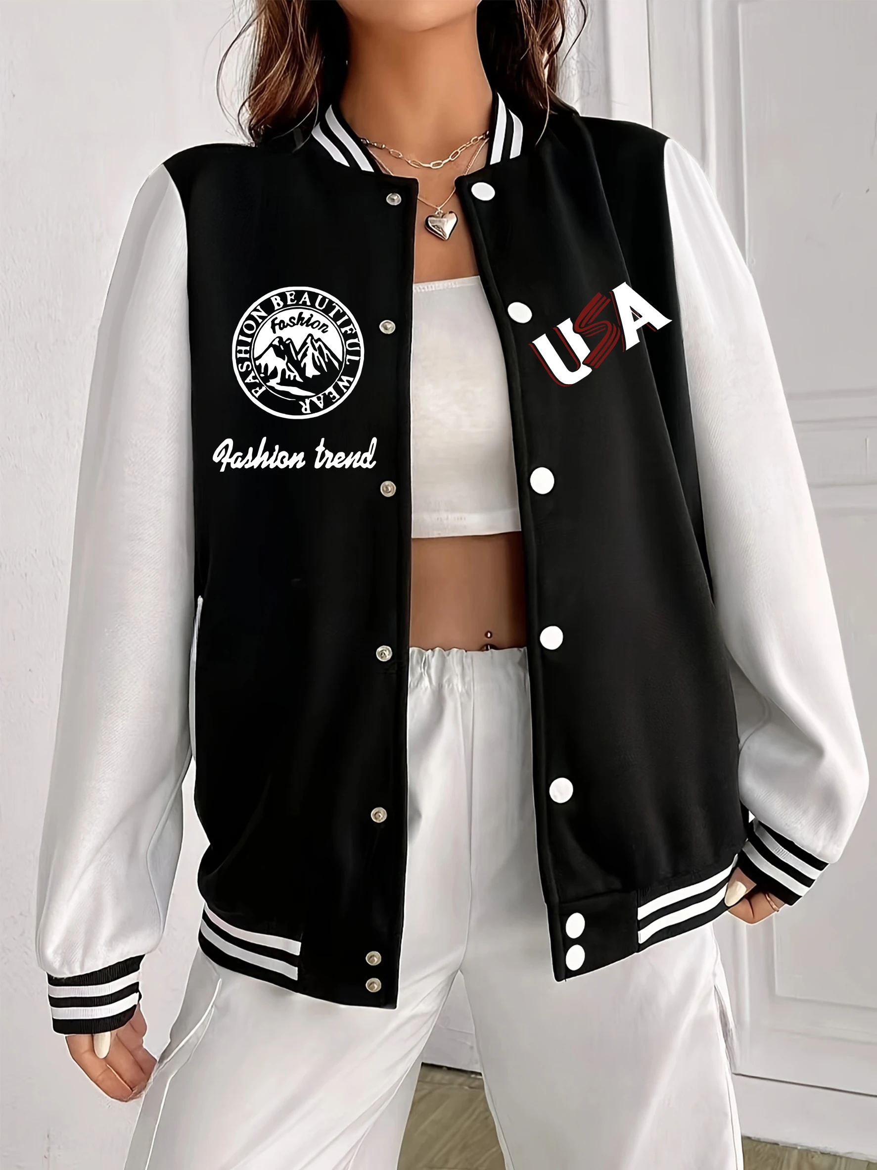 Usa Pashion Beautiful Wear Pattern Women Baseball Uniform Autumn American Streetwear Fashion Comics Jackets All-Match Clothes
Usa Pashion Beautiful Wear Pattern Women Baseball Uniform Autumn American Streetwear Fashion Comics Jackets All-Match Clothes