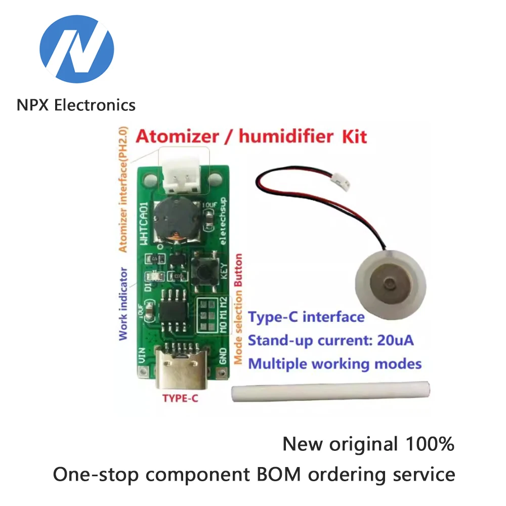 Многофункциональный USB-модуль увлажнителя USB 3,7-5 В постоянного тока Type-C, комплект распылителя, лезвие распылителя WHTCA01
Многофункциональный USB-модуль увлажнителя USB 3,7-5 В постоянного тока Type-C, комплект распылителя, лезвие распылителя WHTCA01