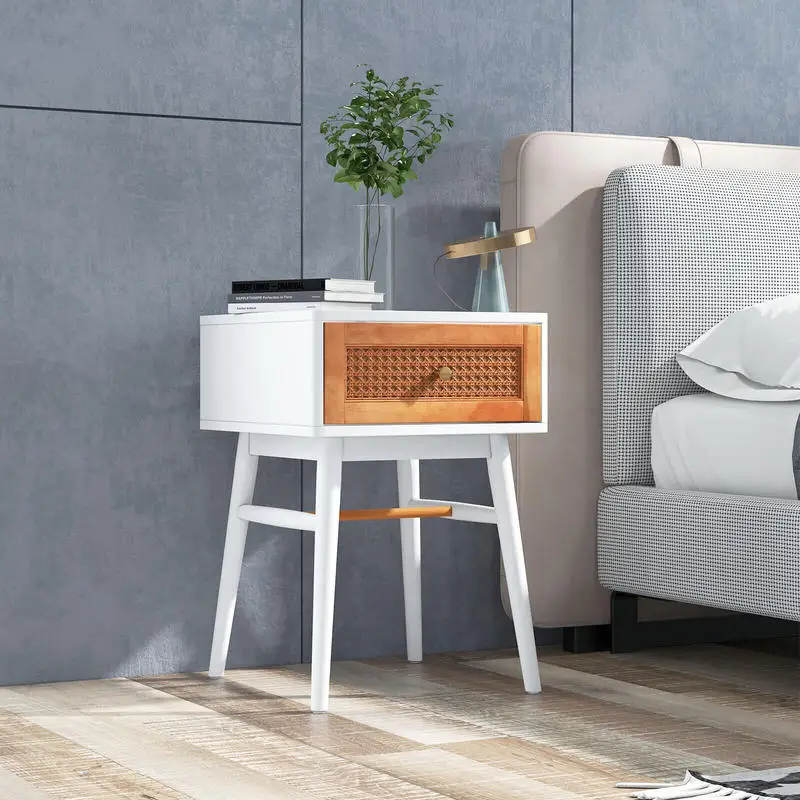 1-Drawer Modern Bedside Table with Solid Wood Legs-White
1-Drawer Modern Bedside Table with Solid Wood Legs-White