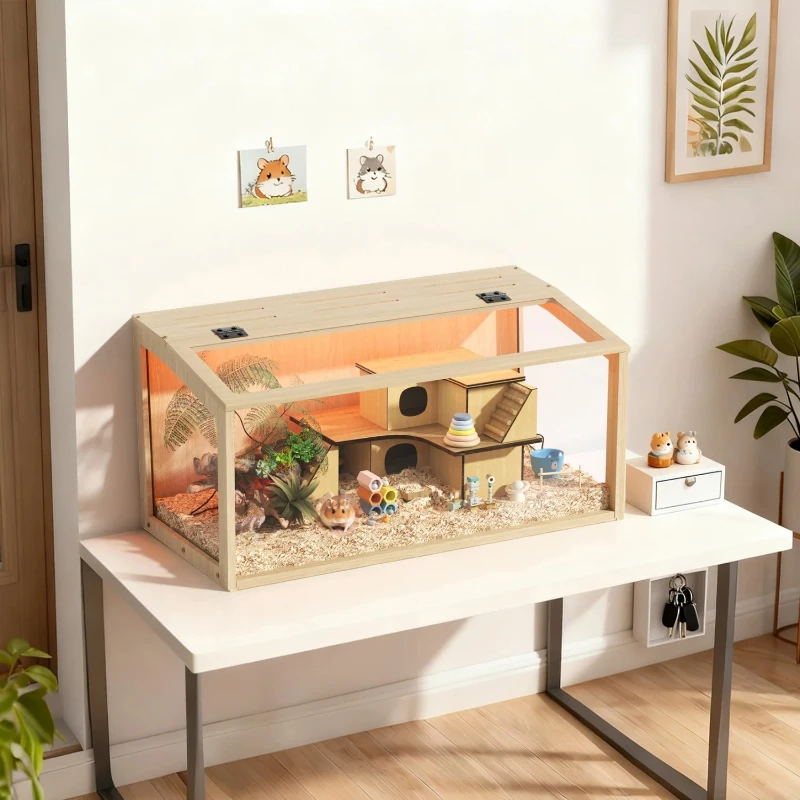60/80CM Hamster Cage Chewproof Wooden Guinea Pig Cages Habitat House Tempered Glass Panels Built-in LED Light
60/80CM Hamster Cage Chewproof Wooden Guinea Pig Cages Habitat House Tempered Glass Panels Built-in LED Light