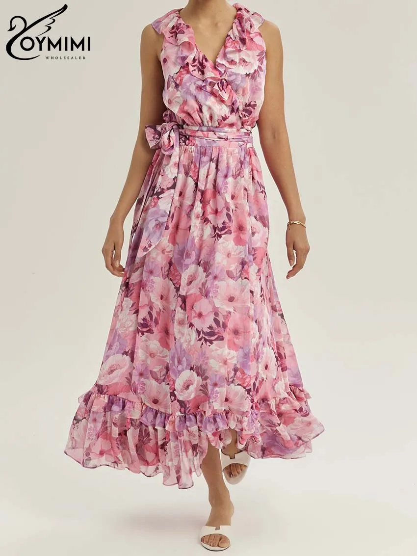 Oymimi Elegant Pink Print Women's Dress Fashion V-Neck Ruffled Sleeveless Dresses Casual New Lace-Up Pleated Mid-Calf Dresses
Oymimi Elegant Pink Print Women's Dress Fashion V-Neck Ruffled Sleeveless Dresses Casual New Lace-Up Pleated Mid-Calf Dresses