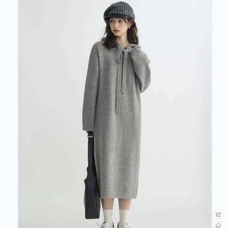 Vintage Long Sleeve Knitted Dress Autumn Winter Slouchy Hooded Lace Loose Outerwear Medium Length Underlay Wool Dress Female
Vintage Long Sleeve Knitted Dress Autumn Winter Slouchy Hooded Lace Loose Outerwear Medium Length Underlay Wool Dress Female