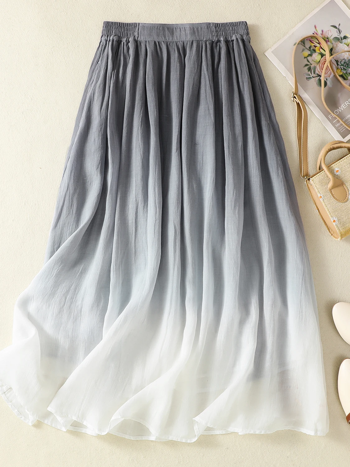 Художественная юбка трапециевидной формы из смеси шелка и льна с высокой талией, повседневная универсальная длинная женская юбка больших размеров 
Художественная юбка трапециевидной формы из смеси шелка и льна с высокой талией, повседневная универсальная длинная женская юбка больших размеров