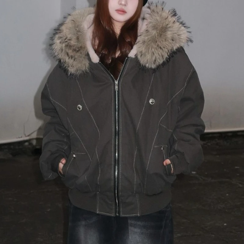 American Vintage Fur Collar Loose Hooded Harajuku Casual Cotton Jackets Women Winter Thickened Fashion Cropped Cargo Coat 2025
American Vintage Fur Collar Loose Hooded Harajuku Casual Cotton Jackets Women Winter Thickened Fashion Cropped Cargo Coat 2025
