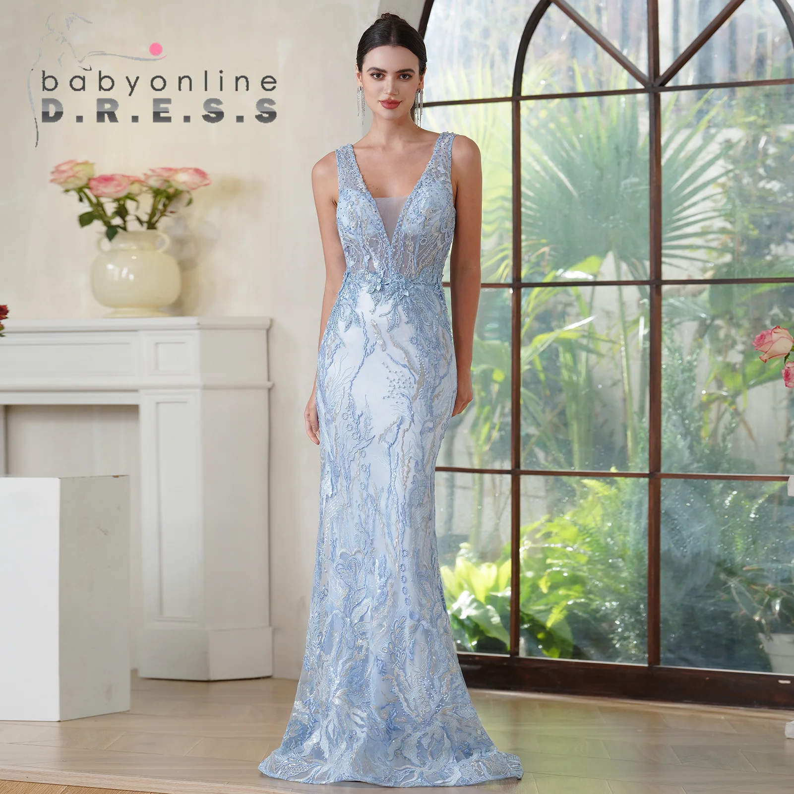 BABYONLINE Vintage Wedding Dress Deep V-neck V Back Pearls Beading Crystal Flowers Mermaid Floor-length for Graden فساتين سهرة
BABYONLINE Vintage Wedding Dress Deep V-neck V Back Pearls Beading Crystal Flowers Mermaid Floor-length for Graden فساتين سهرة
