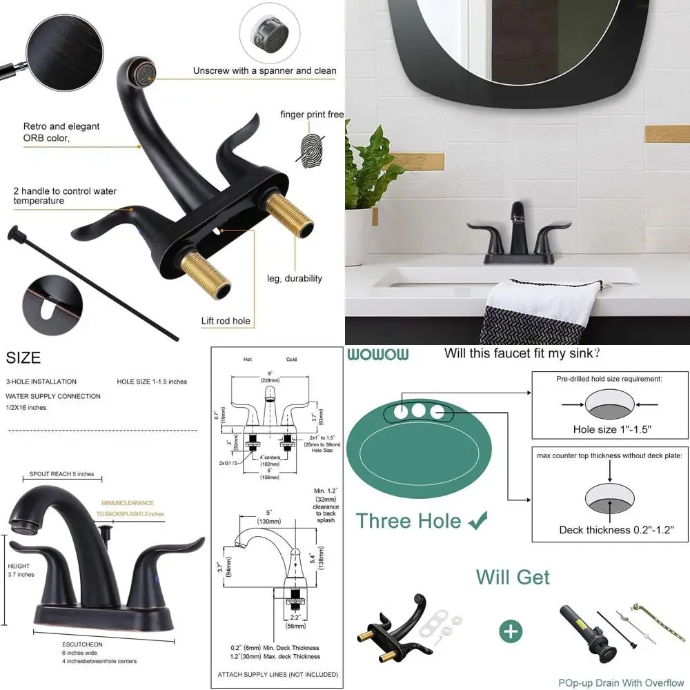 4 Centerset Oiled Rubbed Bronze Sink Faucet with Lift Rod Drain, Stainless Steel, Retro Style for Lavatory
4 Centerset Oiled Rubbed Bronze Sink Faucet with Lift Rod Drain, Stainless Steel, Retro Style for Lavatory