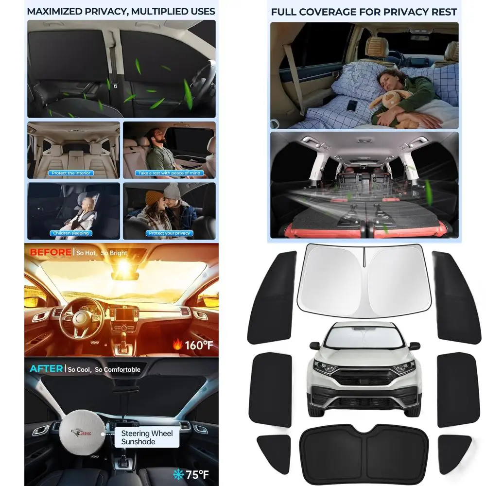 2017-2022 CRV 8-Piece Window Shade Set for Privacy and Sun Protection, Ideal for Cooling Cars During Camping and Naps
2017-2022 CRV 8-Piece Window Shade Set for Privacy and Sun Protection, Ideal for Cooling Cars During Camping and Naps