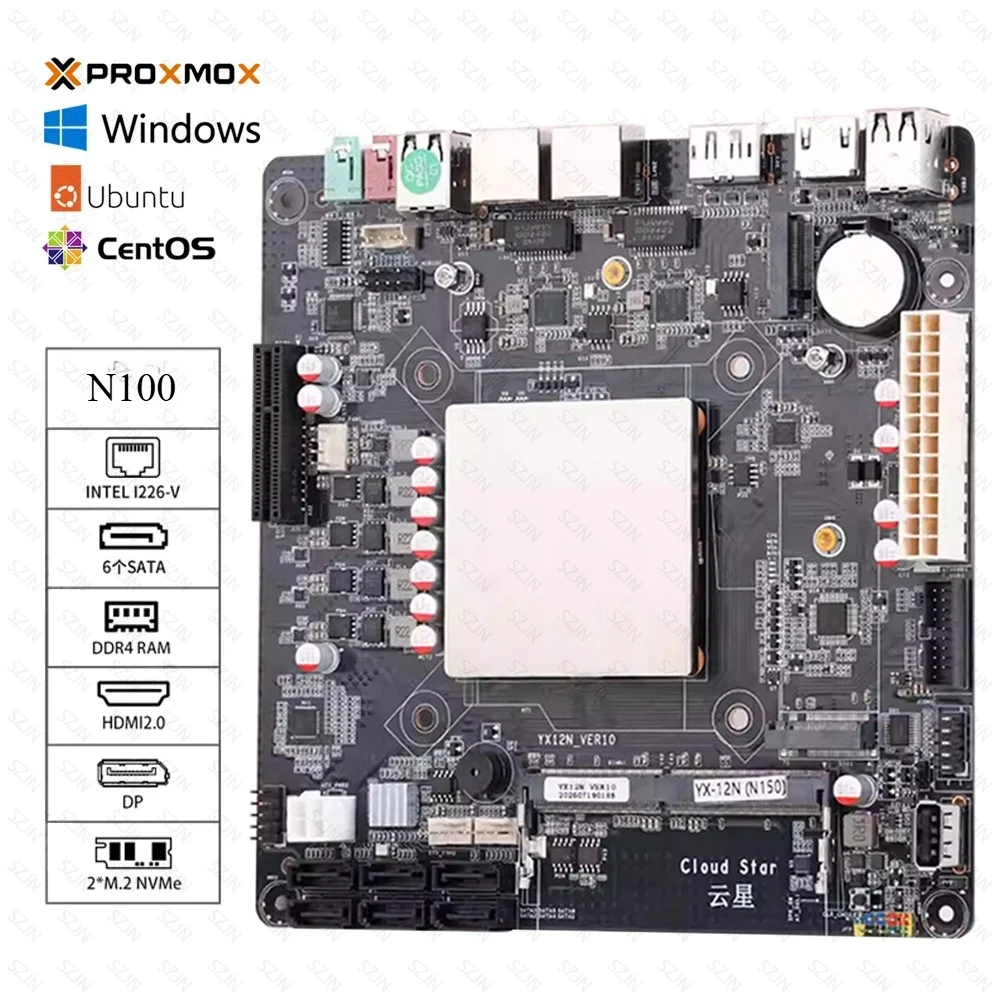 Материнская плата Mini ITX N100 для DIY NAS, поддержка DDR4 до 32 ГБ, 2*2.5G RJ45, 6*SATA3.0, 2*M.2 NVME, низкое энергопотребление
Материнская плата Mini ITX N100 для DIY NAS, поддержка DDR4 до 32 ГБ, 2*2.5G RJ45, 6*SATA3.0, 2*M.2 NVME, низкое энергопотребление