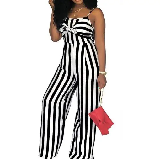 Women's Jumpsuit Sexy Striped Jumpsuit Casual Wide Leg Pants with Front and Middle Straps and High Waist Suspender Pants
Women's Jumpsuit Sexy Striped Jumpsuit Casual Wide Leg Pants with Front and Middle Straps and High Waist Suspender Pants