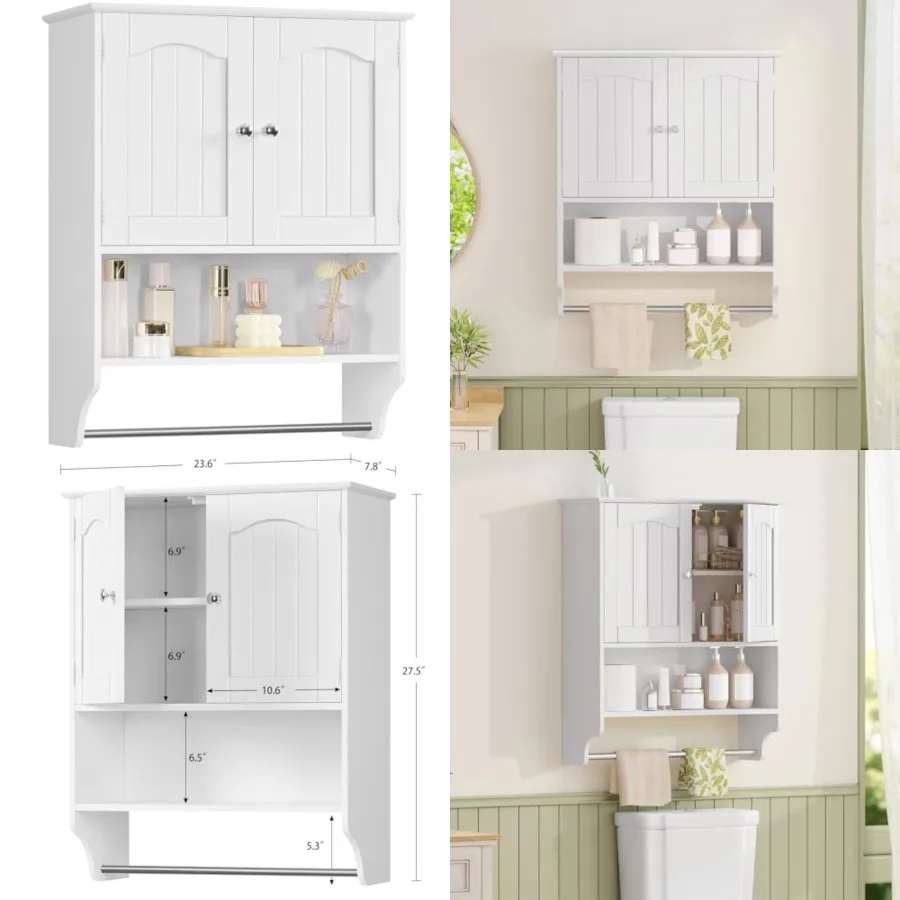 Bathroom Wall Cabinet, Over The Toilet Storage Cabinet with Towel Rack and Adjustable Shelf, Medicine Cabinet for Bathroom, Whi
Bathroom Wall Cabinet, Over The Toilet Storage Cabinet with Towel Rack and Adjustable Shelf, Medicine Cabinet for Bathroom, Whi