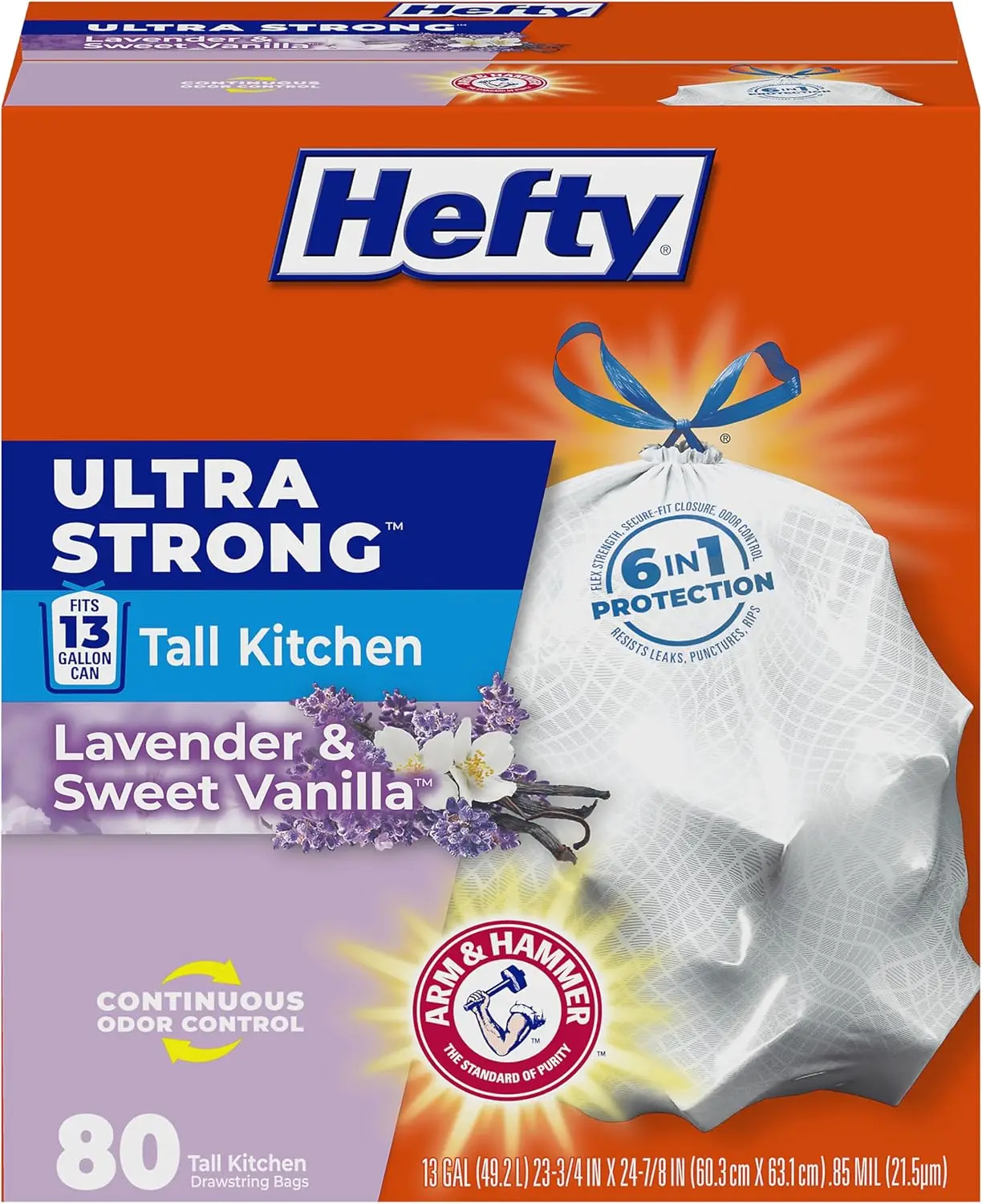13 Gallon Tall Kitchen Trash Bags, Drawstring Closure, Odor Control, Lavender & Sweet Vanilla Scent, 80 Count
13 Gallon Tall Kitchen Trash Bags, Drawstring Closure, Odor Control, Lavender & Sweet Vanilla Scent, 80 Count