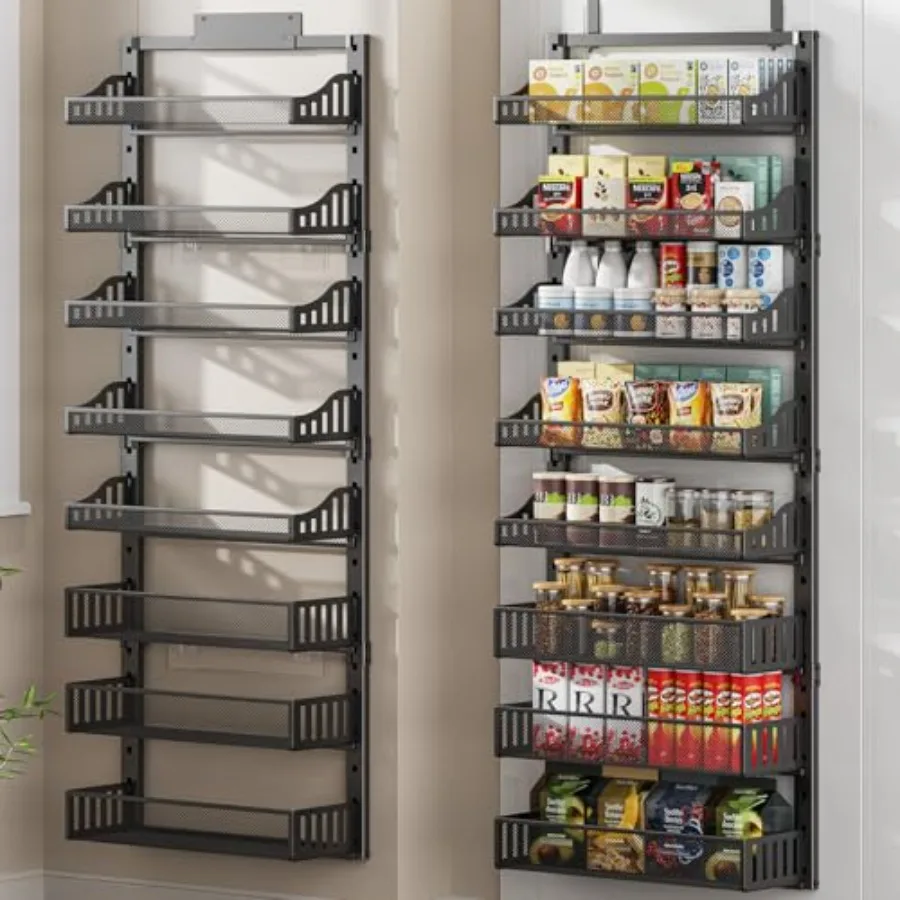8-Tier Over the Door Pantry Organizer for kitchen and bathroom, black metal, adjustable basket, heavy-duty wall mount or hangin
8-Tier Over the Door Pantry Organizer for kitchen and bathroom, black metal, adjustable basket, heavy-duty wall mount or hangin
