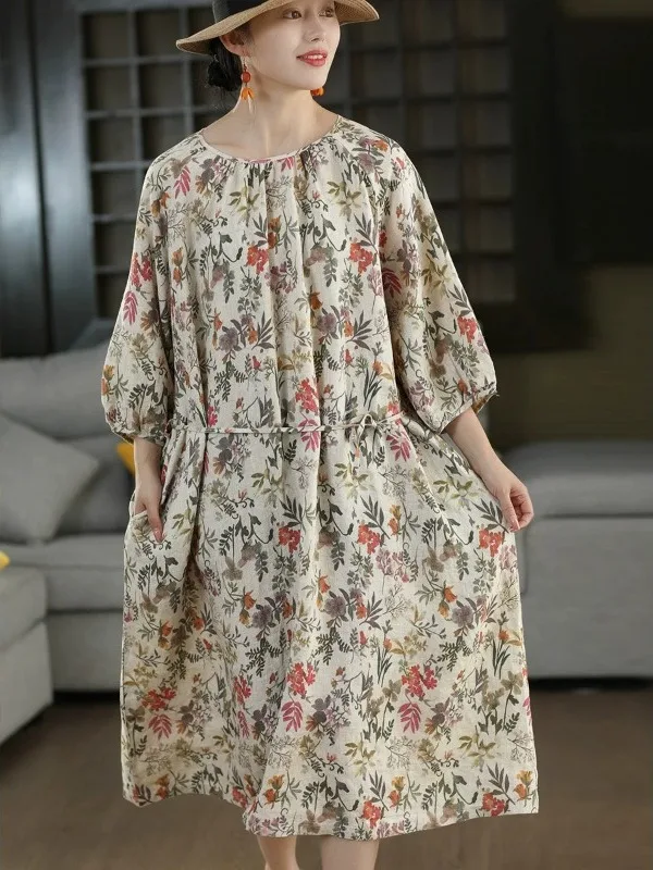 Summer Floral Print Loose Fit Midi Dress Women's plus Size Japanese Style Breathable Cotton Casual Fashion Long Skirt
Summer Floral Print Loose Fit Midi Dress Women's plus Size Japanese Style Breathable Cotton Casual Fashion Long Skirt