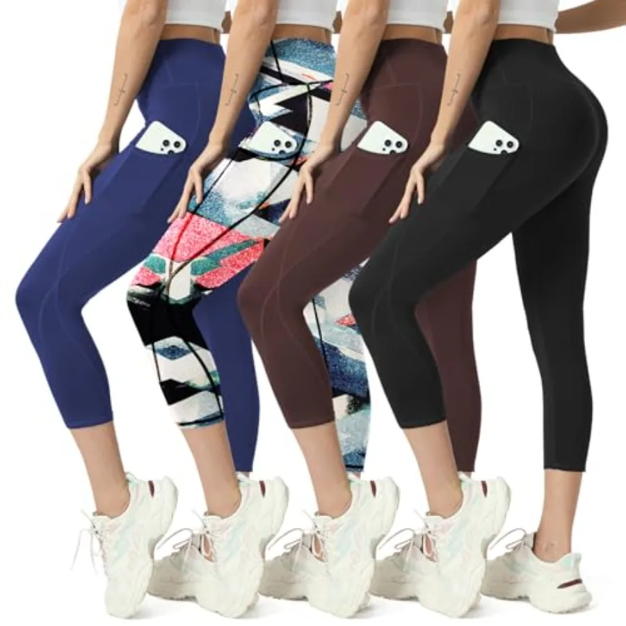 High Waisted Yoga Leggings for Women 4 Pack - Tummy Control Workout Capris with Pockets
High Waisted Yoga Leggings for Women 4 Pack - Tummy Control Workout Capris with Pockets