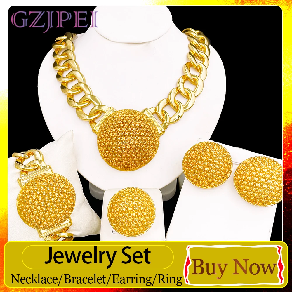 GZJPEI Luxury Gold Color Jewelry Set Dubai Nigeria Design Round Pendant Jewelry For Women Lover Valentine's Day Gift 2026 New
GZJPEI Luxury Gold Color Jewelry Set Dubai Nigeria Design Round Pendant Jewelry For Women Lover Valentine's Day Gift 2026 New