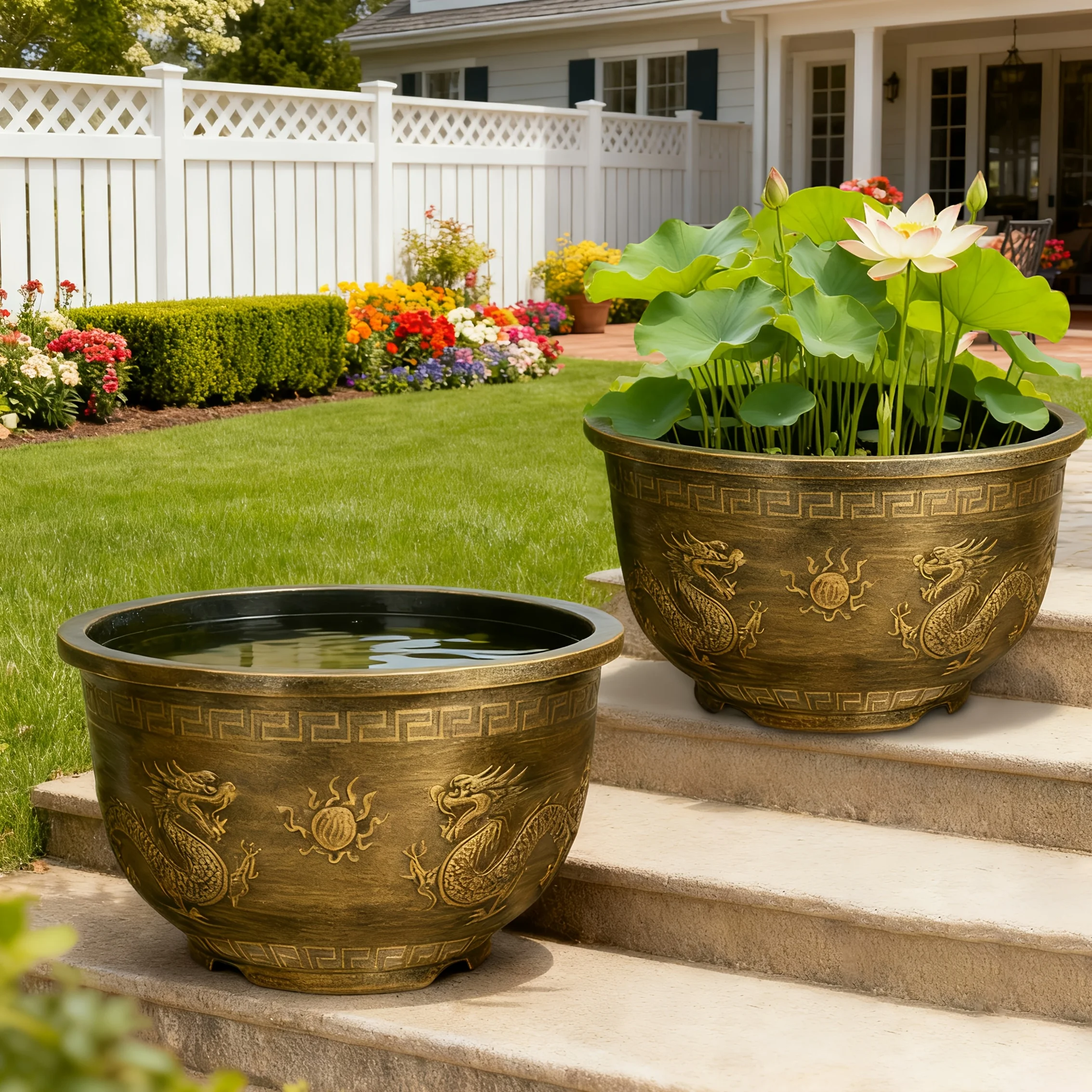 20-Inch Double Dragon Decorative Resin Planter with Golden Coating - Suitable for Outdoor And Indoor Use, Ideal for Lotus Ponds, Aquariums, Plants, And Trees
20-Inch Double Dragon Decorative Resin Planter with Golden Coating - Suitable for Outdoor And Indoor Use, Ideal for Lotus Ponds, Aquariums, Plants, And Trees