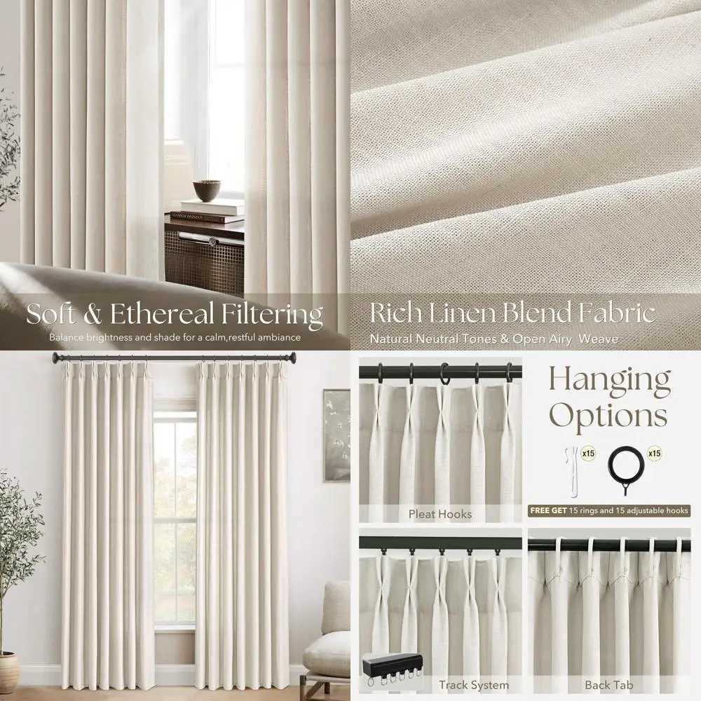 Льняные полупрозрачные шторы с плиссировкой 96 дюймов для гостиной, дверей на террасу, светопропускающие, комплект из 2 панелей
Льняные полупрозрачные шторы с плиссировкой 96 дюймов для гостиной, дверей на террасу, светопропускающие, комплект из 2 панелей