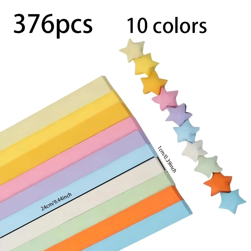376Pcs handmade DIY10 light color multi-color star origami - handmade colored paper, DIY long strip origami, exercise hands-on ability, 10 light color ribbons, lucky star decorative strips, suitable for birthday/Christmas and other decorations
376Pcs handmade DIY10 light color multi-color star origami - handmade colored paper, DIY long strip origami, exercise hands-on ability, 10 light color ribbons, lucky star decorative strips, suitable for birthday/Christmas and other decorations