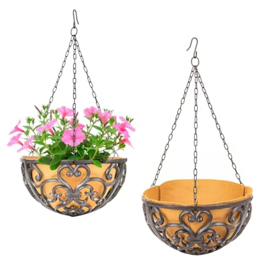 2PC 11 Dia. Large Cast Iron Hanging Baskets w/Fabric Liner Rustic Brown Heavy-Duty Outdoor Hanging Planters Plant Pot Holders G
2PC 11 Dia. Large Cast Iron Hanging Baskets w/Fabric Liner Rustic Brown Heavy-Duty Outdoor Hanging Planters Plant Pot Holders G