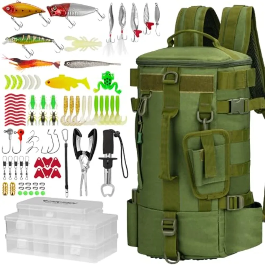 Fishing Backpack with Rod Holders Tackle Box, 85 Pcs Fishing Lure kit with Fish Lip Gripper, Pliers Gifts for Fishermen
Fishing Backpack with Rod Holders Tackle Box, 85 Pcs Fishing Lure kit with Fish Lip Gripper, Pliers Gifts for Fishermen