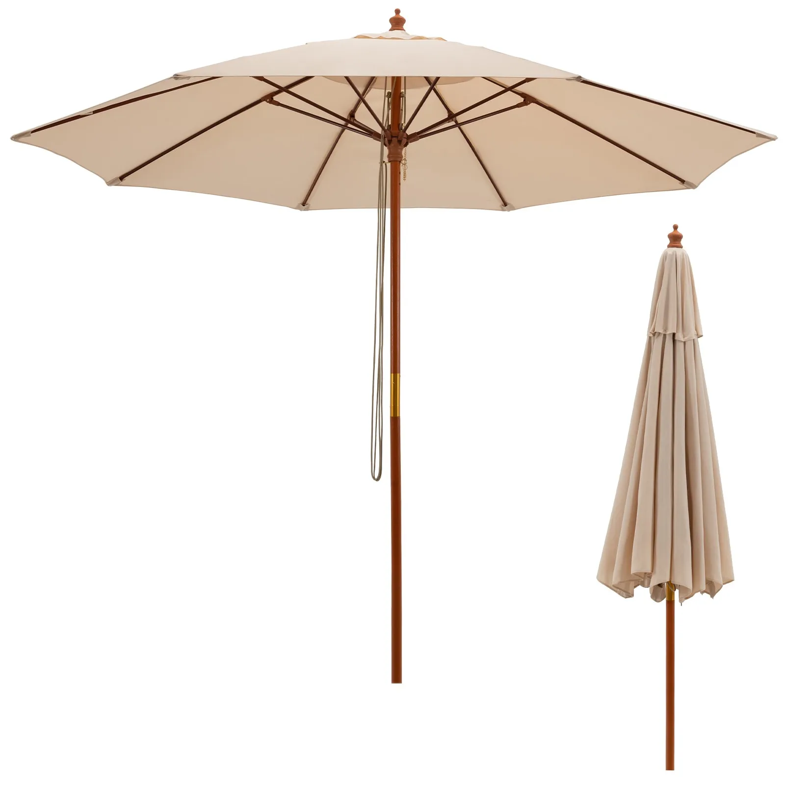 9.5 FT Patio Rope Pulley Wooden Umbrella Market w/Fiberglass Ribs Outdoor Beige
9.5 FT Patio Rope Pulley Wooden Umbrella Market w/Fiberglass Ribs Outdoor Beige