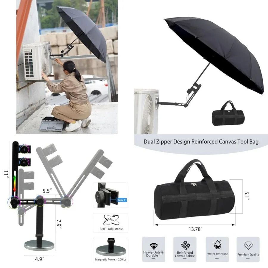 HVAC Umbrella with Magnetic Base, Dual-Axis 360° Rotation, Oversized Magnetic Stand and Height Adjustment, Stay Dry and Cool fo
HVAC Umbrella with Magnetic Base, Dual-Axis 360° Rotation, Oversized Magnetic Stand and Height Adjustment, Stay Dry and Cool fo