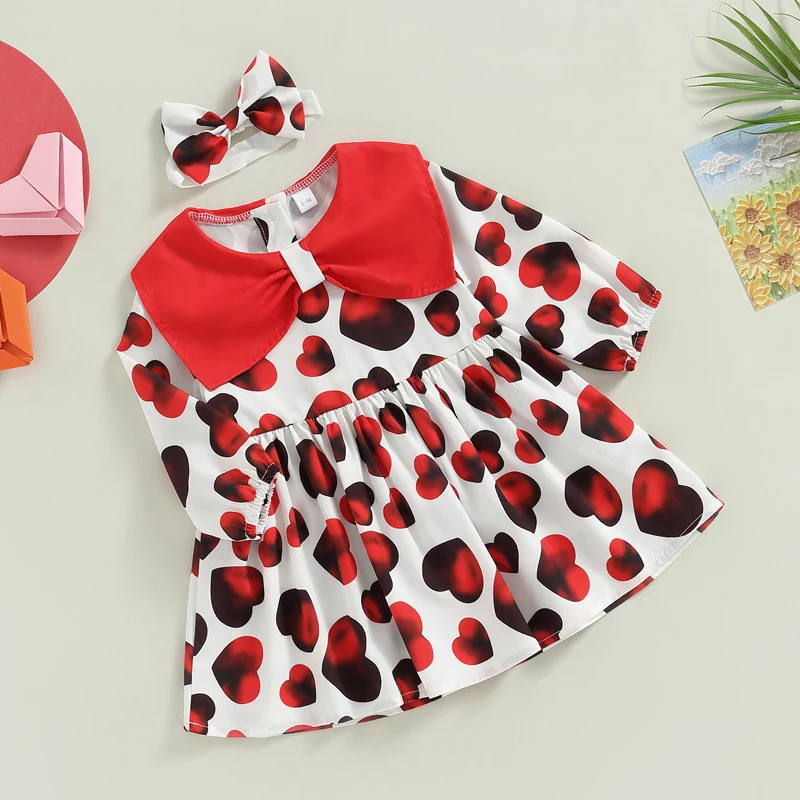 Toddler Girl Heart Print Long Sleeve Round Neck A-Line Dress with High Waist and Matching Headband for Casual Party in Red Color
Toddler Girl Heart Print Long Sleeve Round Neck A-Line Dress with High Waist and Matching Headband for Casual Party in Red Color
