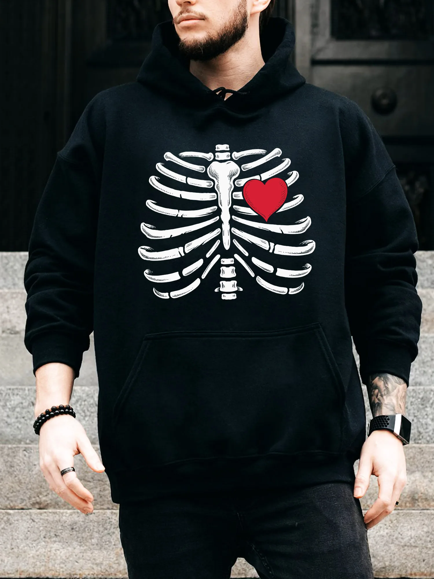 Skeleton Rib Cage Men's Drawstring Hoodie - Casual Comfortable Black Pullover, Fall & Winter Hooded Sweatshirt
Skeleton Rib Cage Men's Drawstring Hoodie - Casual Comfortable Black Pullover, Fall & Winter Hooded Sweatshirt