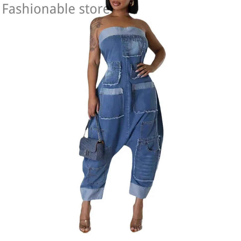Women Casual Street Style Sleeveless Pockets Decor Loose Denim Bandeau Jumpsuits
Women Casual Street Style Sleeveless Pockets Decor Loose Denim Bandeau Jumpsuits