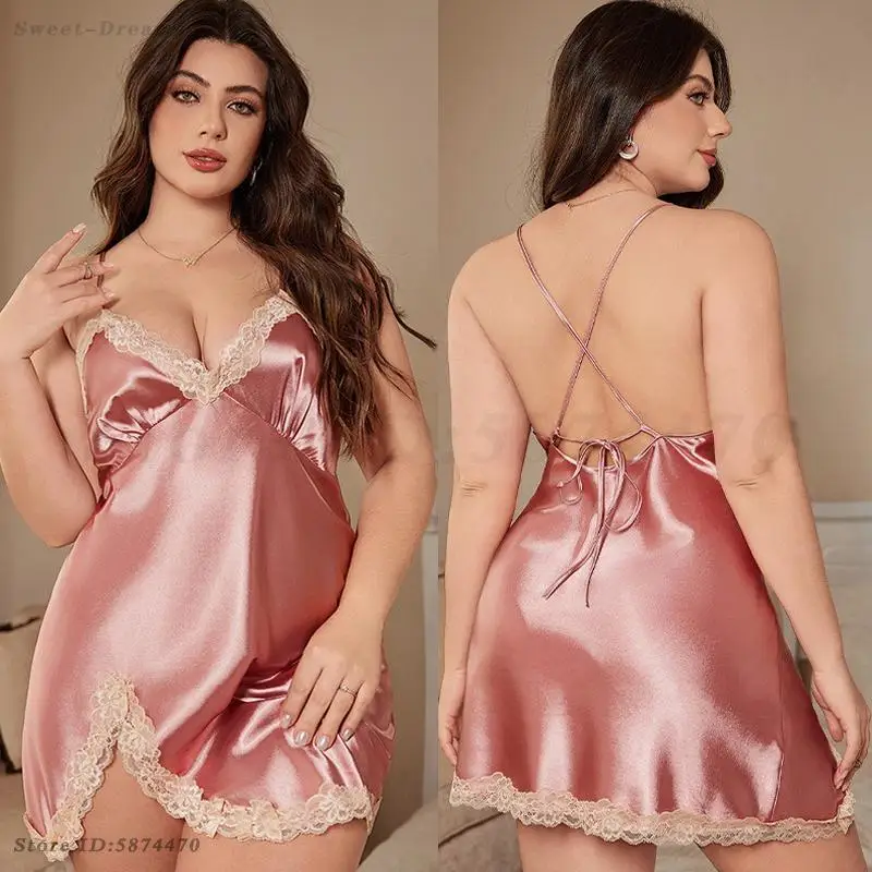 Sexy Lady Chemise Sleepwear Satin Nightgown V-Neck Lace Patchwork Home Dress Spaghetti Strap Nightdress Backless Sleepshirt 5XL
Sexy Lady Chemise Sleepwear Satin Nightgown V-Neck Lace Patchwork Home Dress Spaghetti Strap Nightdress Backless Sleepshirt 5XL