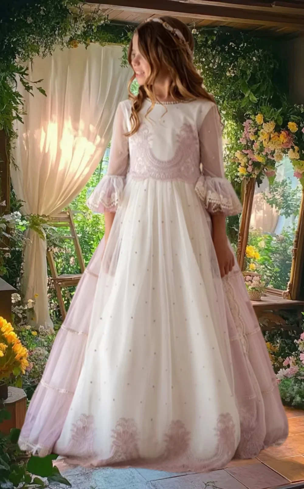 Elegant First Communion Gowns Flower Girl Dress Chiffon A-line Skirt Appliques Long Sleeves For Wedding Birthday Party Dresses
Elegant First Communion Gowns Flower Girl Dress Chiffon A-line Skirt Appliques Long Sleeves For Wedding Birthday Party Dresses