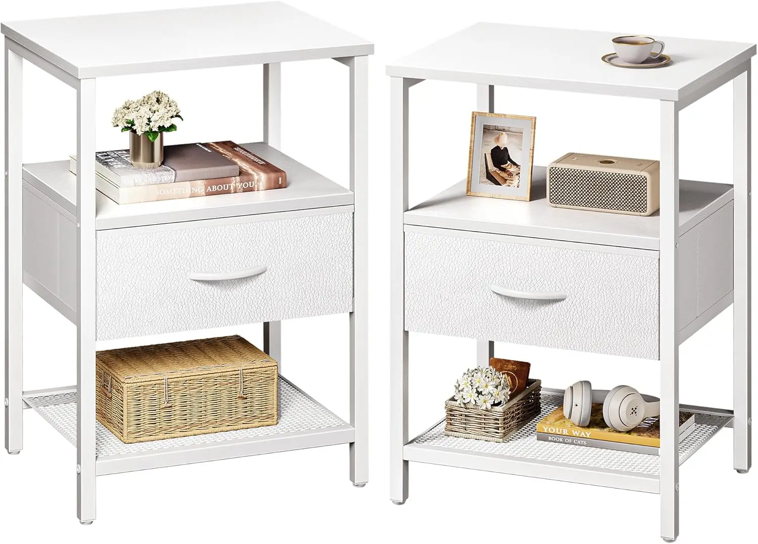 Nightstand Set of 2 with Fabric Drawer, Mesh Shelf, and Metal Frame for Bedroom Storage
Nightstand Set of 2 with Fabric Drawer, Mesh Shelf, and Metal Frame for Bedroom Storage
