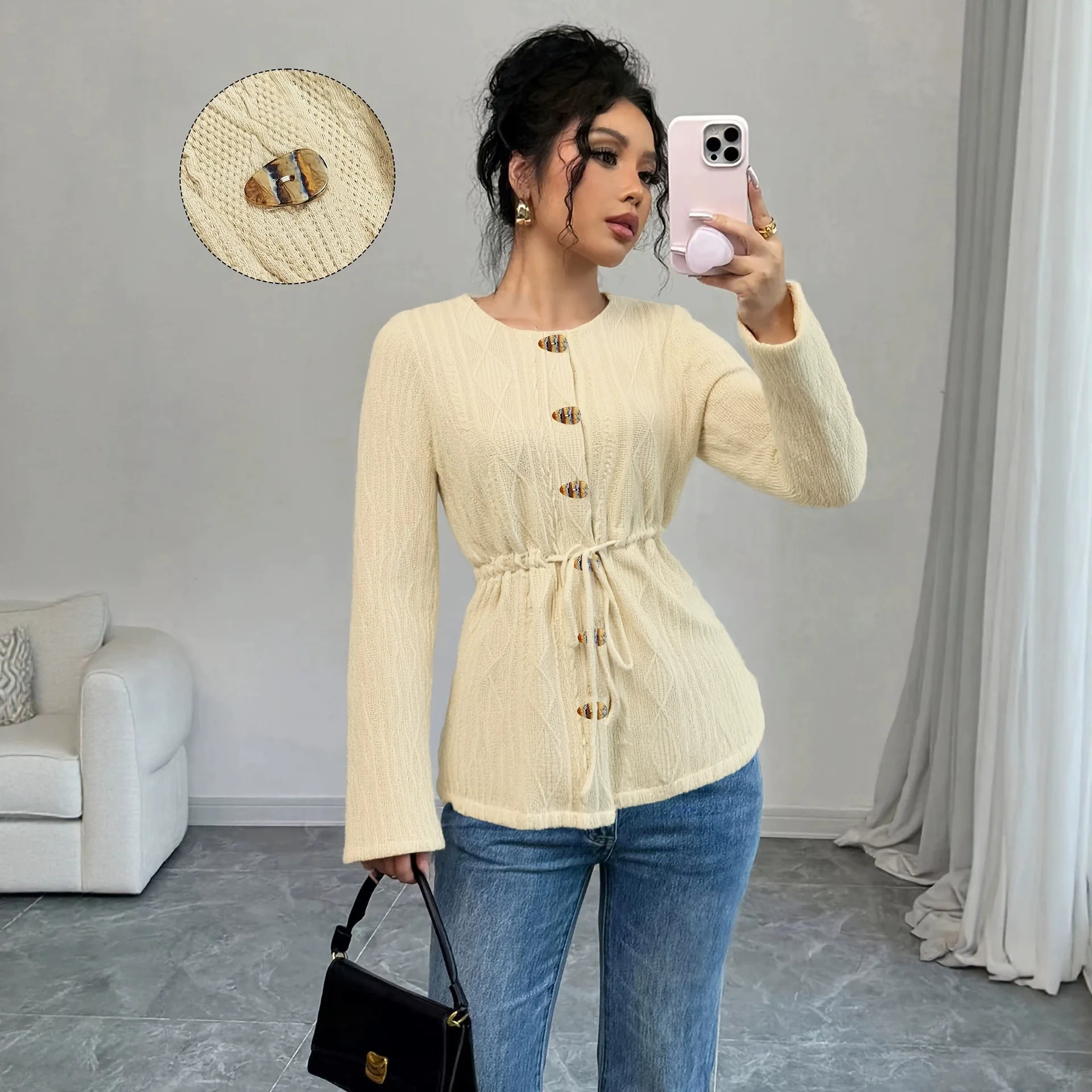 French-style Gentle Knit Cardigan For Women, New Spring And Autumn Collection, Waist-tied With A Belt, Diamond-patterned
French-style Gentle Knit Cardigan For Women, New Spring And Autumn Collection, Waist-tied With A Belt, Diamond-patterned
