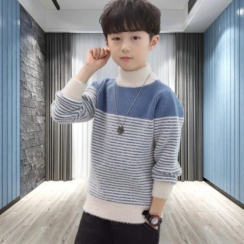 Mink Cashmere Boy's Thickened Autumn Winter Turtleneck Layer Sweater with Striped Design, New Boys' Thermal Underlayer for Kids
Mink Cashmere Boy's Thickened Autumn Winter Turtleneck Layer Sweater with Striped Design, New Boys' Thermal Underlayer for Kids
