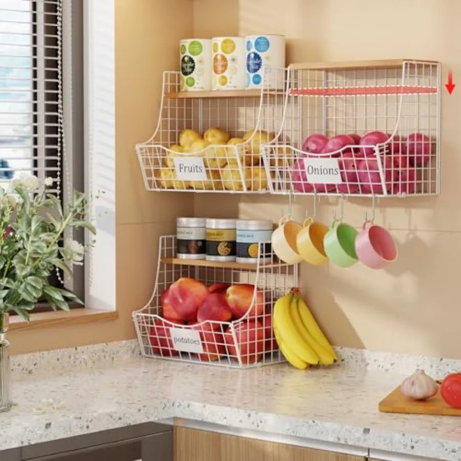 Pack Hanging Fruit Basket for Kitchen with Wood Lid - Onion and Potato Storage Fruit Bowl with Nameplate for CounterandWall Mou
Pack Hanging Fruit Basket for Kitchen with Wood Lid - Onion and Potato Storage Fruit Bowl with Nameplate for CounterandWall Mou
