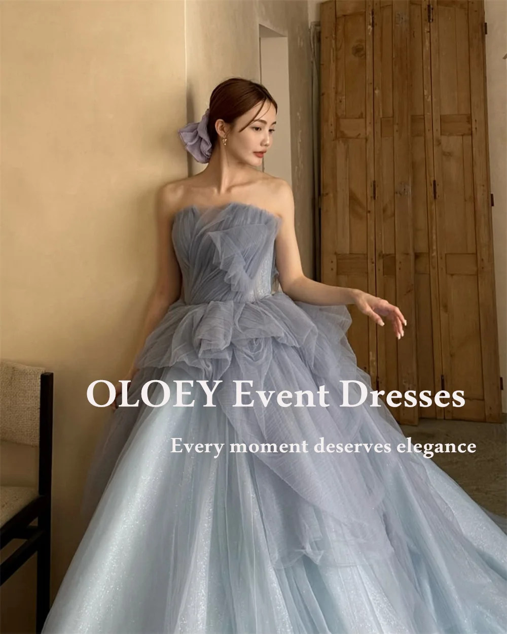 OLOEY Luxury Dusty Blue Strapless Prom Dress Korea Photo Shoot Soft Tulle Glitter Wedding Party Gown Sweep Train Customized
OLOEY Luxury Dusty Blue Strapless Prom Dress Korea Photo Shoot Soft Tulle Glitter Wedding Party Gown Sweep Train Customized