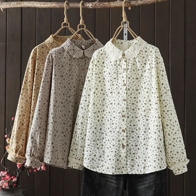 2025 Mori girl autumn Japan style lace crochet collar print white gray khaki printed shirts and blouses Spring women's clothing
2025 Mori girl autumn Japan style lace crochet collar print white gray khaki printed shirts and blouses Spring women's clothing