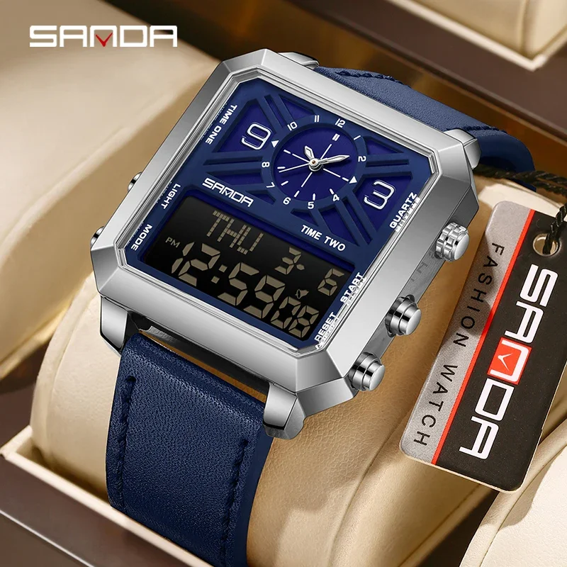 SANDA новые квадратные мужские кварцевые часы с двойным дисплеем, спортивные водонепроницаемые светодиодные аналоговые цифровые электронные мужские наручные часы с обратным отсчетом
SANDA новые квадратные мужские кварцевые часы с двойным дисплеем, спортивные водонепроницаемые светодиодные аналоговые цифровые электронные мужские наручные часы с обратным отсчетом