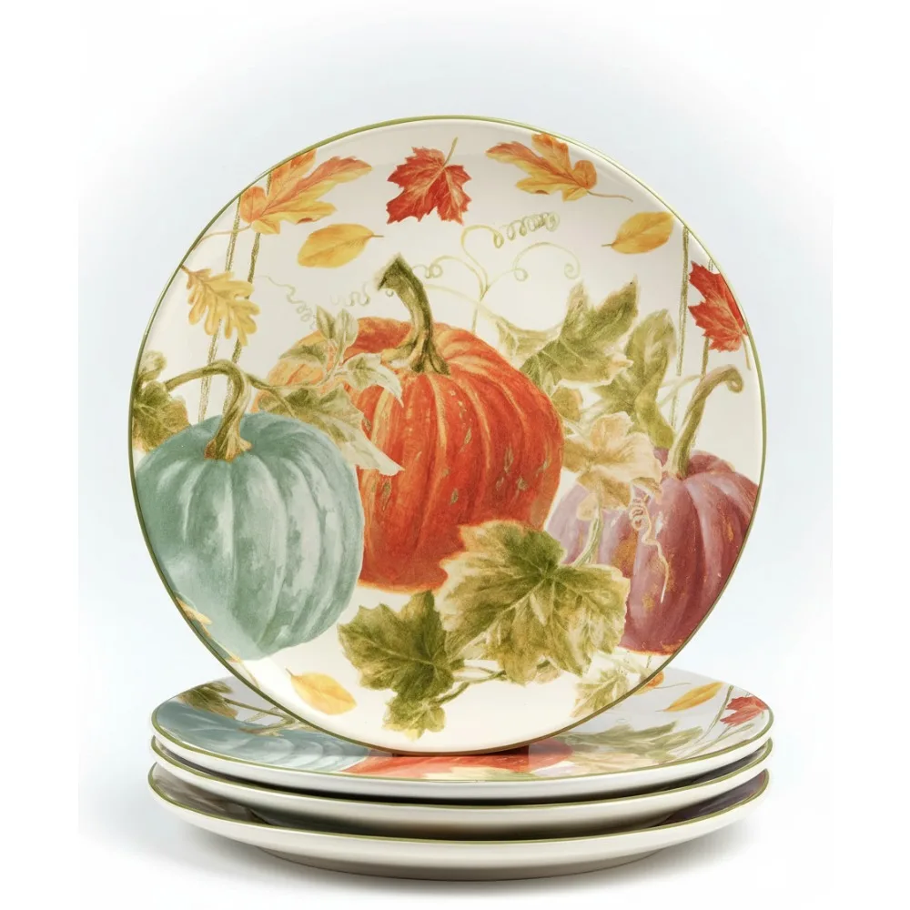 Набор столовых тарелок Autumn Harvest 11 дюймов, 4 шт., большая разноцветная глиняная посуда, можно мыть в посудомоечной машине в микроволновой печи