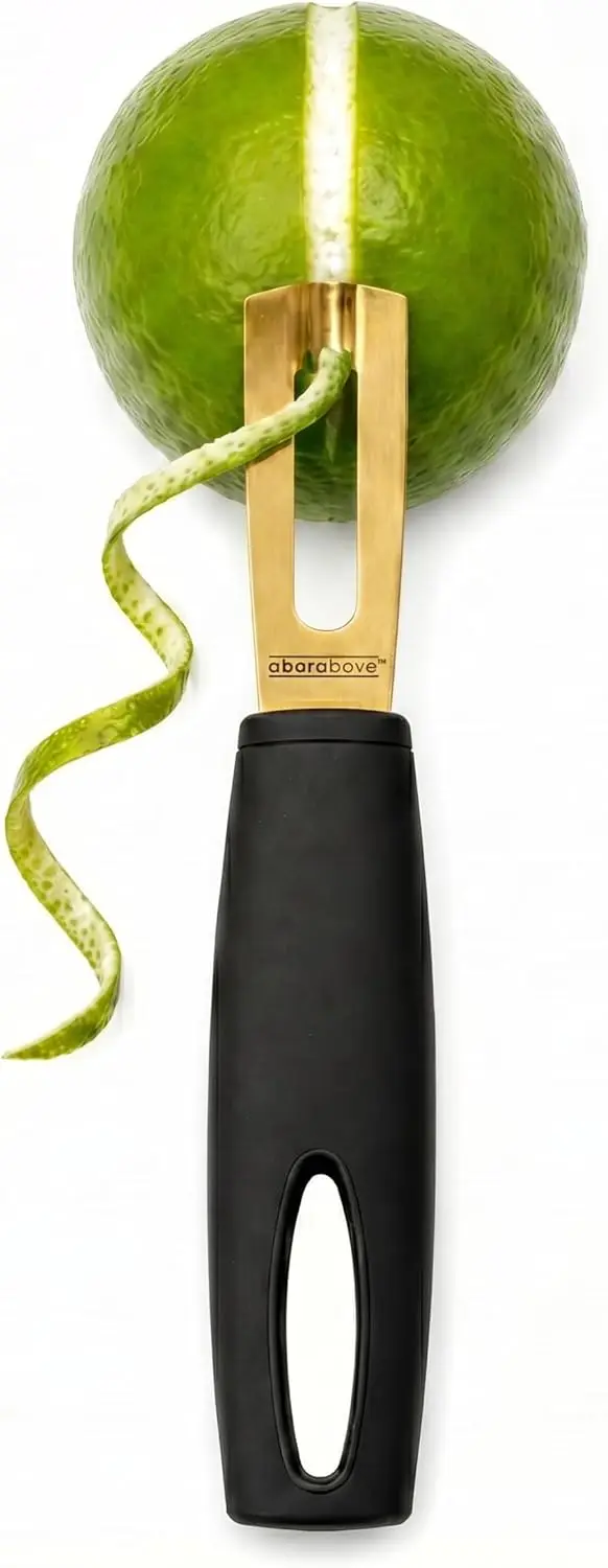 Black Handle Gold Blade Channel Knife for Cocktail Garnishes, Citrus Peeler and Lemon Zester
Black Handle Gold Blade Channel Knife for Cocktail Garnishes, Citrus Peeler and Lemon Zester