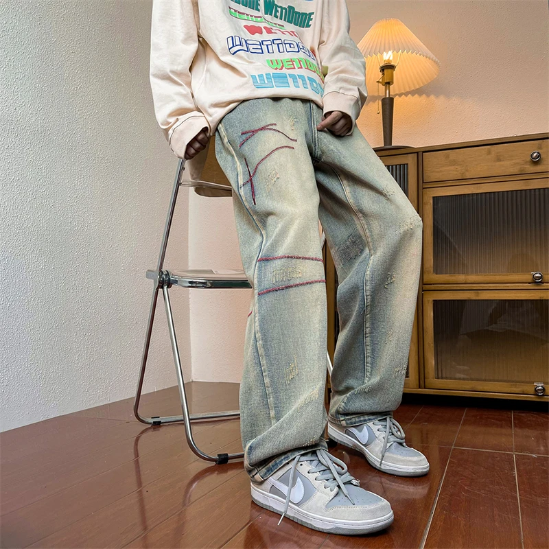 2024 Spring New Style American Retro Straight Jeans for Men Embroidery Design Wide Leg Pants Korean Style Trendy Casual Trousers
2024 Spring New Style American Retro Straight Jeans for Men Embroidery Design Wide Leg Pants Korean Style Trendy Casual Trousers
